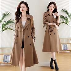 高端风衣女中长款2023春秋新款英伦风气质流行大牌双排扣大衣外套，女装风衣，韩美纤衣