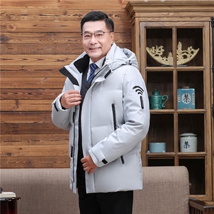 2025年中老年连帽中长款加厚防寒爸爸装白鸭绒羽绒服H27-P195图片
