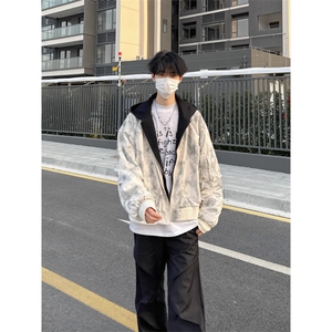 美式覆古春秋扎染假两件拼接设计痞帅男女飞行夹克JK215图片