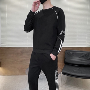 秋冬新款时尚套装运动圆领潮牌弹力卫衣卫裤大码宽松套装外套外贸图片