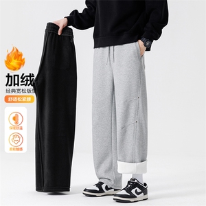 新款灰色弯刀休闲裤男潮牌高街垂感裤子宽松百搭加绒卫裤图片