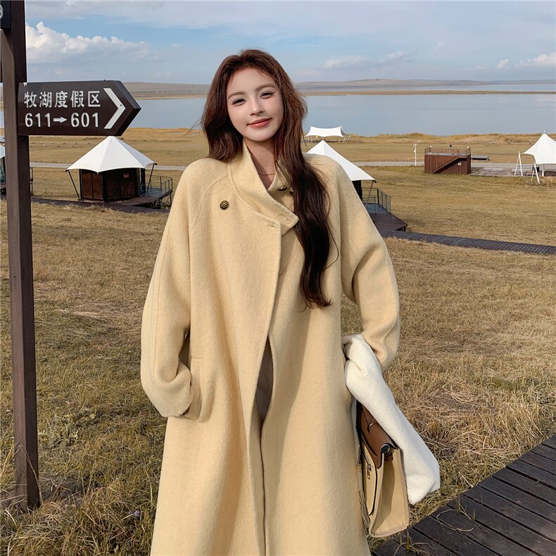 韩系温柔风双面羊毛大衣女冬季2025年新款高级感气质长款毛呢外套，女装双面呢大衣，艾米莉亚