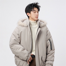 自家图有视频复古加绒毛领外套棉衣新款连帽派克棉服M2572p95，男装棉衣，电商D315