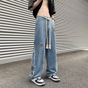 美式vibe宽松刺绣裤子男高街hiphop牛仔裤潮直筒阔腿裤K9938-p55图片