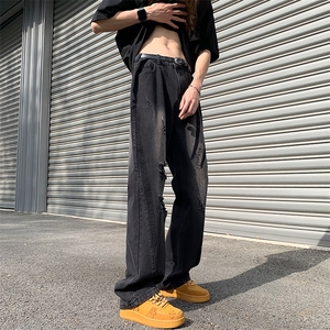 抖音品质美潮设计感高街破洞撞色洗水牛仔裤313A-1-NZ039-P65控78图片