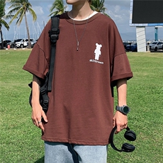 1港风小熊印花休闲情侣日系潮大码M-5XL短袖T恤男DT7736P25控38，男装T恤，星座226-2