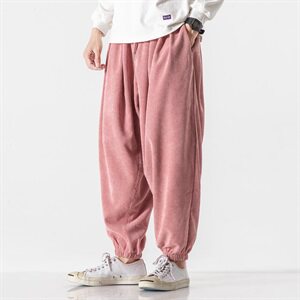 20秋冬 大码日系抽绳工装灯芯绒束脚九分裤港风情侣bf风/图片