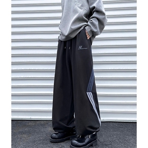 港风冬款男加绒加厚卫裤条纹刺绣保暖休闲长裤h0603 P45图片