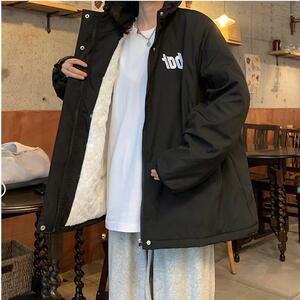 A085-P100  冲锋衣连帽羊羔毛外套男女新款字母情侣款棉衣图片