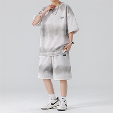 渐变色扎染短袖T恤套装男五分短袖休闲运动套装217-2-TZ08-特P55，男装T恤，星座217-2