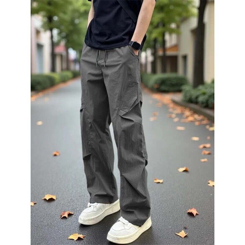 浅灰色速干伞兵工装裤子男美式褶皱机能风冲锋裤直筒户外登山裤，男装工装外套，星座310A-4