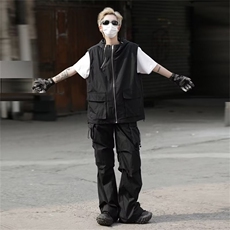 连帽马甲宽松薄款工装裤套装夏季美式街头长裤子男女潮-TZ260-p65，男装休闲套装，星座601-2