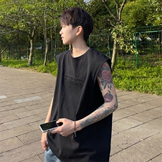 字母钢印背心XY3081-TP25控价38港风男港风宽松大码无袖T恤男，男装T恤，电商A102-1