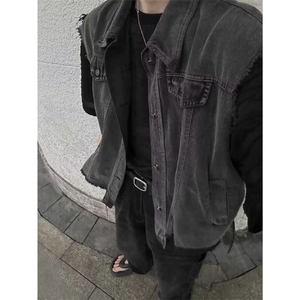 烟灰色牛仔背心马甲外套男女款秋季日系简约宽松工装复古马夹坎肩图片