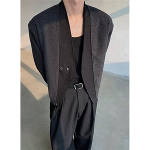 春季老钱风双扣开衫混纺毛边短款西服毛呢外套雅痞呢子 XA167图片