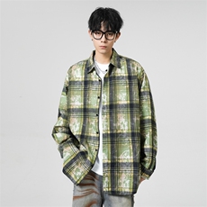 25年春季格子长袖衬衫得物二开衬衣宽松现货DS-C323-1-2389-T批35，男装衬衫，电商C323-1