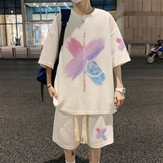 套装！夏季华夫格套装男T恤短裤男两件套大码港风TZ13-P50，男装休闲套装，电商B367