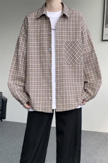衬衫男秋季新款港风宽松格子长袖衬衫CS802-特P28，男装衬衫，星座214-3