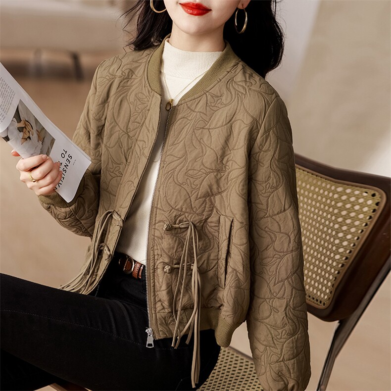 新中式流苏盘扣外套女2025春秋新款小个子宽松百搭休闲棒球服夹克,女装短外套,余墨