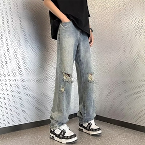 美式vibe裤子高街水洗牛仔裤男设计感小众拉链裤K738P38图片