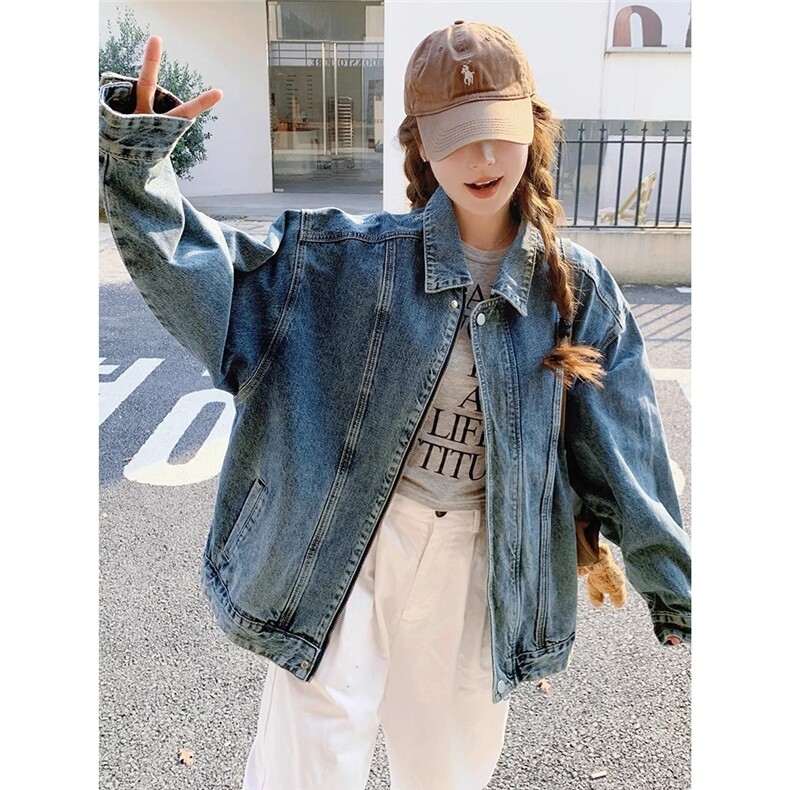 2025牛仔外套男女春季2025宽松美式高街复古翻领夹克拉链上衣潮流,男装工装外套,星座1210-1