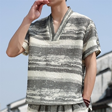 2025夏季新款风男装衬衣新中式金属盘扣水墨复古衬衫C96-P60，男装衬衫，电商B277(原6028)
