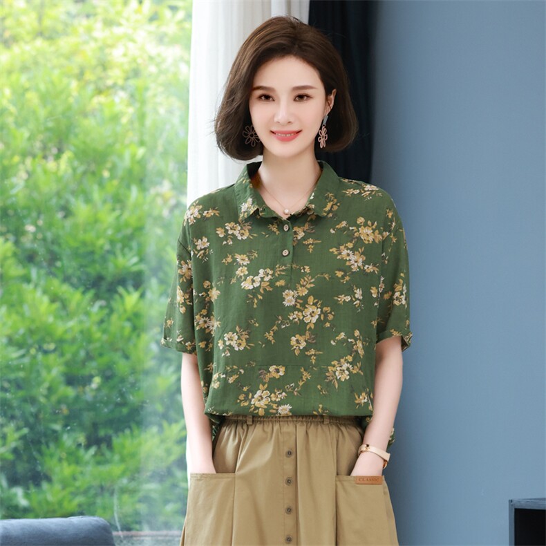 2025夏新款韩版宽松大码碎花衬衫显瘦上衣女,女装衬衫,简韵佳