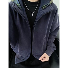 【有货】DW69-P60美式休闲拼接格纹连帽卫衣时尚男女假两件休闲潮，男装卫衣，星座603-2