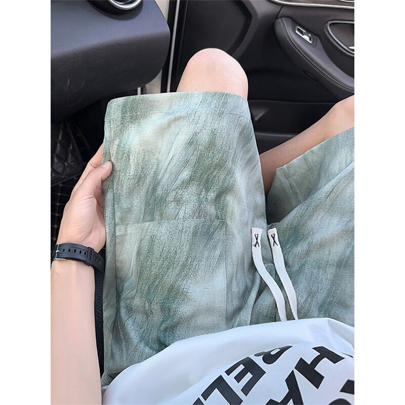 2025美式扎染印花冰丝凉感短袖碎花薄五分短裤 K8908/特P20 车景O图片