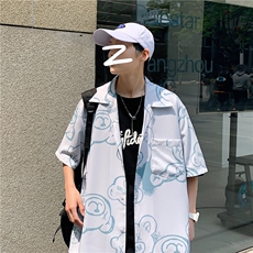 港风休闲情侣大码短袖衬衫男潮帅气半袖衬衣男士寸衫DCS766P40控，男装衬衫，星座227-7