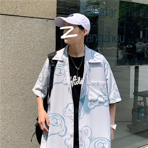 港风休闲情侣大码短袖衬衫男潮帅气半袖衬衣男士寸衫DCS766P40控