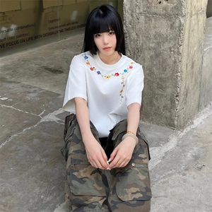 万针全刺绣工艺抖音得物高品质260克重磅纯棉双纱美式高街短袖T恤图片