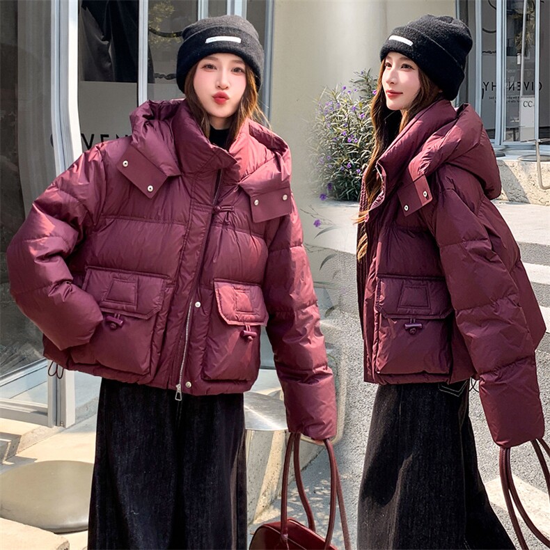 现货可推2025冬装新款气质休闲宽松加厚白鸭绒连帽羽绒服女，女装羽绒服，时尚风爆