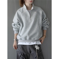 2025复古日系纯色半拉链套头卫衣男秋季宽松情侣百搭休闲上衣，男装卫衣，星座1210-1