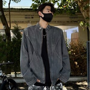 春秋美式新元素反装灰色牛仔夹克男士工装拉链外套男 J29图片