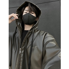 冬装24新款连帽宽松PU皮棉衣大码男装刺绣棉服棉袄外套S371-P138，男装棉衣，电商A233-1