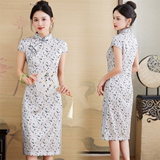 2024夏季新款高奢时尚盘扣中长款专柜品质真丝旗袍日常连衣裙，女装汉服/婚纱/旗袍/礼服，媚琳依坊