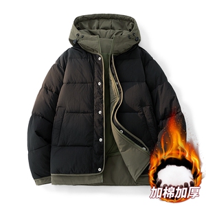 日系复古假两件连帽棉衣男冬季宽松情侣冬季棉服M0829-P103图片