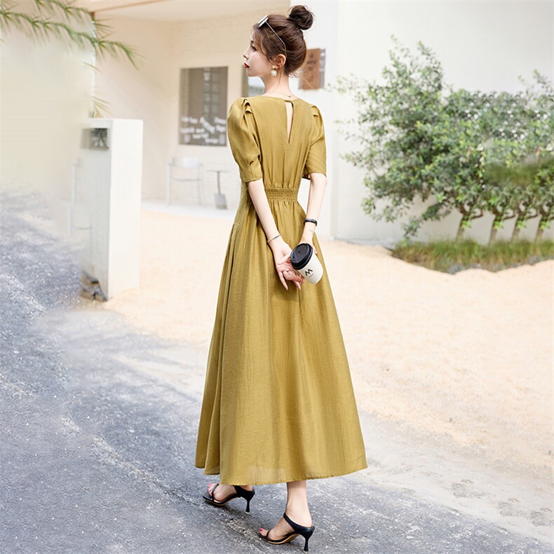 莱赛尔天丝连衣裙女夏季薄款2025新款高级感收腰显瘦气质法式长裙，女装连衣裙，美静678