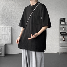 8XL-M亨利领亚麻短袖t恤男弹力大码宽松半袖开衩设计体恤DT002P45，男装T恤，电商B312