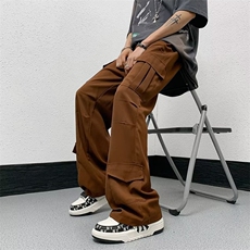 休闲长裤潮流慵懒拉链水洗青春流行春季宽松直筒潮直脚，男装休闲裤，星座716-3