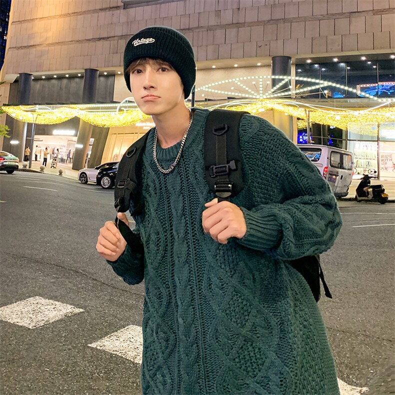B378P62秋冬毛衣打底衫线衣圆领男装上衣宽松日系港风图片
