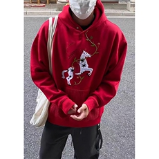 加绒加厚纯棉面料马年衣服红色刺绣连帽卫衣WV1021，男装卫衣，星座1116A（原606A-3）