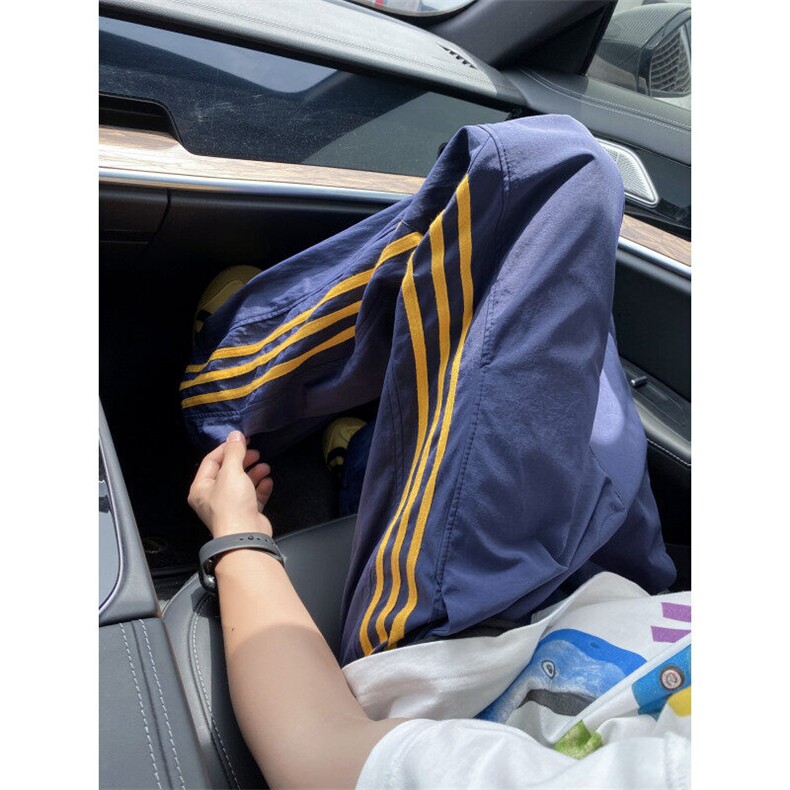 美式条纹运动裤子男生春秋季青少年织带拼接潮牌宽松直筒阔腿长裤，男装休闲裤，电商B315