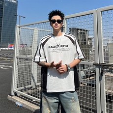 LR0286-P30美式潮牌2025新款短袖t恤男美式高街痞帅条纹半袖T恤，男装T恤，电商C233