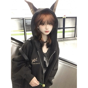 刺绣+立体耳朵 慵懒chic杜宾犬狗耳朵连帽卫衣JK082-P72 加绒P78图片