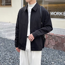 秋装微宽翻领工装短款外套男士加绒纯色长袖休闲薄夹克F01，男装夹克，星座1116A-2（原606A-1）
