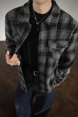港风呢料格子衬衫重磅360g男宽松口袋设计外套J5283-特P40控78，男装衬衫，电商A001