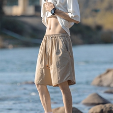 美式拉链装饰短裤男夏季宽松里层网布五分裤A403P45，男装牛仔裤，电商A309