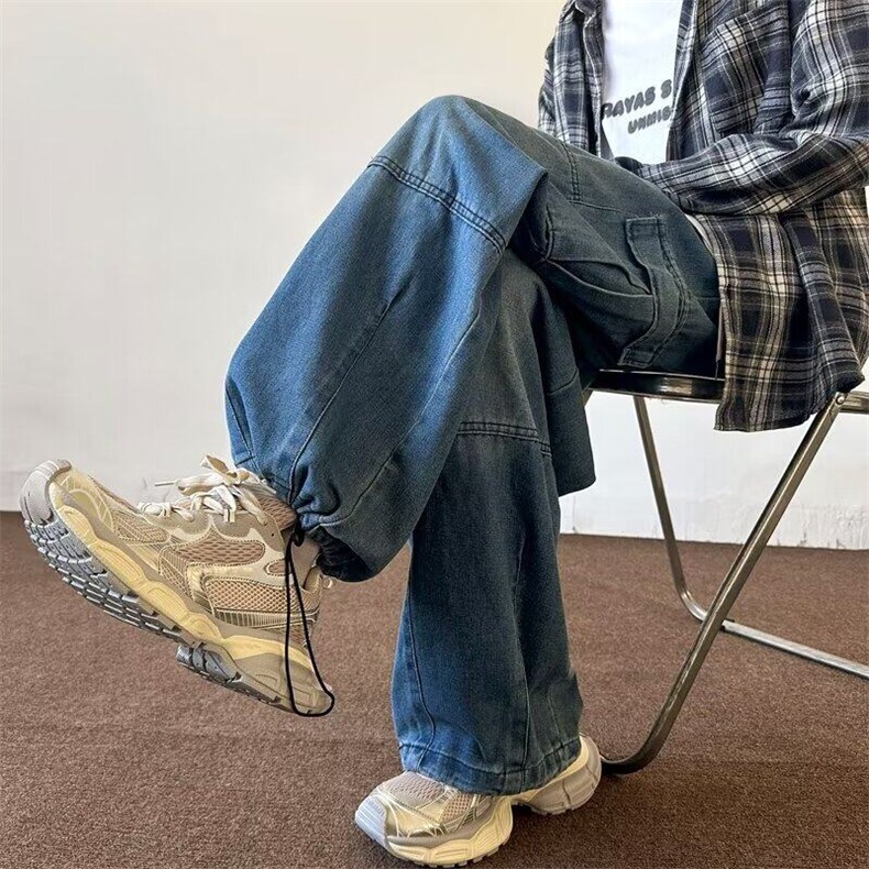 2024美式复古宽松水洗牛仔裤直筒阔腿工装长裤CK988-P41，男装牛仔裤，星座313A-2